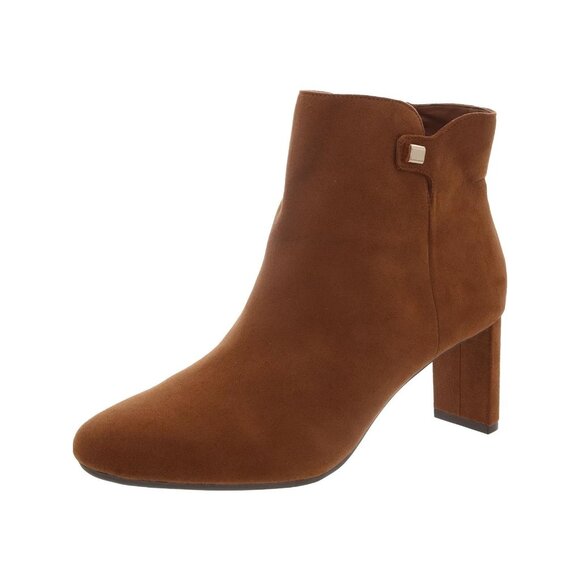 Alfani Womens Brown Hardware Accent Padded Paam Almond Toe Block Heel Zip-up Dre - Picture 4 of 5